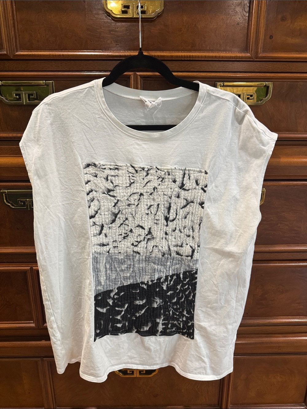 Helmut Lang White Tee with Black Textured Graphic